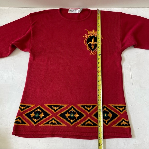Vintage Marisa Christina Preppy Crown Sweater Classic Red Christmas Royal Damask - Picture 9 of 9